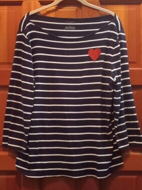 Talbots Navy and White Striped Tee